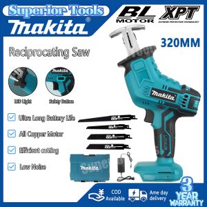 Makita 18V Electric Brushless Cordless Portable Reciprocating Saw Handsaw Sabre Multifunction Saw Adjustable Speed With 4 Blades Kit For Tree Steel PVC Frozen Food Ice Or Bone Cutting With 2 Battery