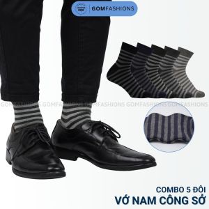 Hộp 5 đôi tất cổ trung nam đi giày tây mẫu sọc ngang vớ nam công sở chất liệu cotton thoáng mát - GOM-MIX08-CB5