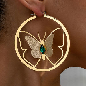 2025 1 ต่างหูผู้หญิงลายผีเสื้อโปร่งสีเขียวประดับเพชรเลียนแบบสำหรับการเดินทาง 66