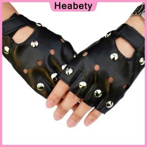 Heabety Leather Fingerless Short Gloves Black Rivets Stud Half Finger Mittens Fashion