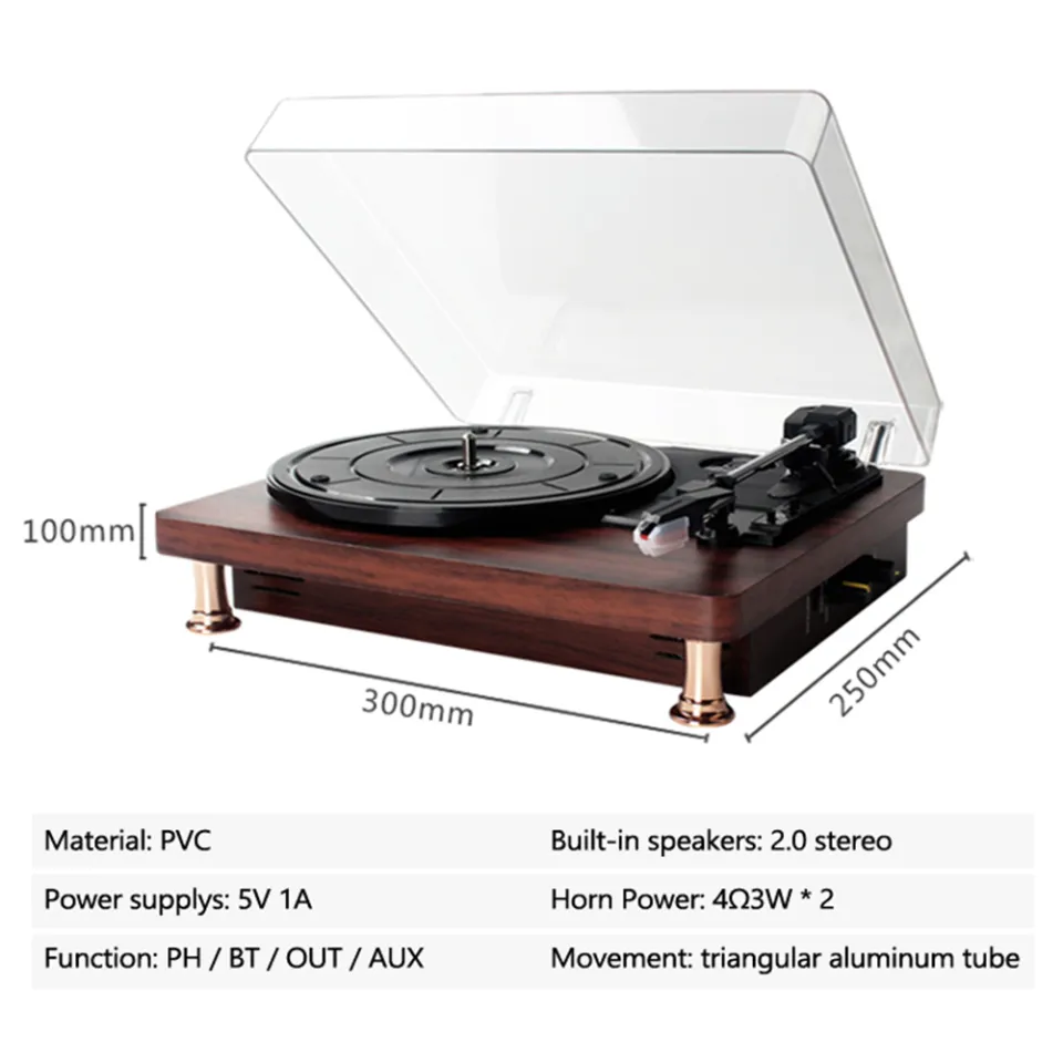 HOL Turntable Music Player Phonograph Record Player Vinyl LP Gramophone  Vintage Bluetooth 33 45 78RPM Retro Record Player Built-in Speaker RCA 