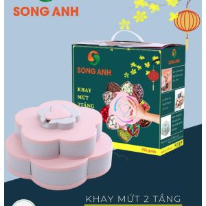 Khay Đựng Bánh Kẹo Tết Mứt Tết 2 Tầng Xoay 360 Độ Hộp Đựng Mức Song Anh màu Xanh Decor Tết 2023  đã bao gồm ảnh thật