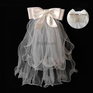 [COD] Biubiuni Cô Dâu Người Phụ Nữ Sáng Vải Tuyn Dài Bachelorette Đảng Wedding Veil Ribbon Cạnh Với Bowknot Cho Đám Cưới Đảng