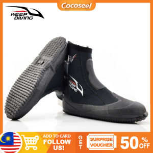 【Malaysia Shipped in 24 hours】  5mm Neoprene Scuba Diving Boots Water Shoes Winter Cold Proof High Upper Warm Fins Spearfishing Shoes black SIZE M(39-40)
