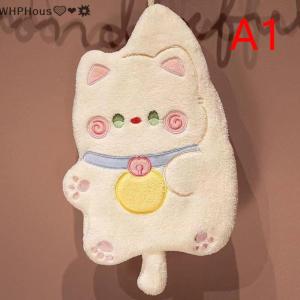 WP💓💛💖 Cute Cat Hand Towels Quick Drying Kitchen Cleaning Rag Coral Velvet Cartoon Animal Absorbent Hanging Bathroom Towel Supplies