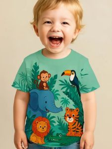 [Local Stock] VCC Childrens T-Shirt Cute Animal World 3D Print O-Neck Short Sleeves Loose Casual Boys Tops Outdoor Breathable Childrens Clothing