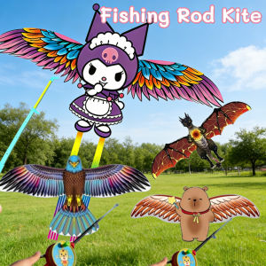 Kuromi Dynamic Handheld Fishing Rod Kite Toy Cartoon Colorful Cool Kuromi Fishing Rod Kite Easy to Fly