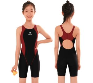 Girls Training Swimwear Chlorine-Resistant Quick-Dry Fastskin Competitive Kneesuit Swimming Outfit For 4-25years Old Teens Girls And Women