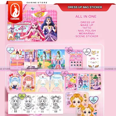1 Pack Buku Sticker Mainan Dress UP Make UP Tatto Drawing Karakter Kuromi Elsa All In One