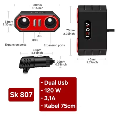 Socket Lighter Mobil Extension 120W USB C Fast Charger QC3.0 Splitter Lighter