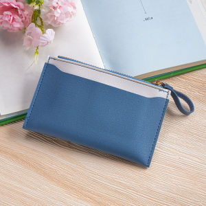 Womens card holder zipper coin purse PU leather white stitching ID card holder wallet