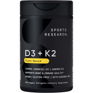 Sports Research Premium D3 K2 Supplement 5000 IU 180 Vegan Softgels with Coconut MCT Natural Nutrient Blend Fast Malaysia Shipping