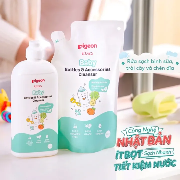 Nước Rửa Bình Sữa Núm Vú Và Phụ Kiện Pigeon cho bé Gốc Thực Vật 500ml 450ml