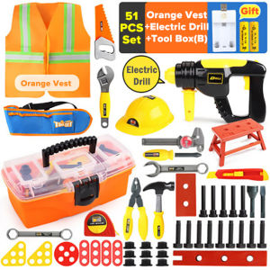FLIPPED Kids Tools Set Pretend Play Construction Tools Toy with Tool Box Kids Tool Belt Electric Toy Drill Construction Worker Role Play Toys Gift for Toddlers Boys Ages 3  4 5 6 7 Years Old