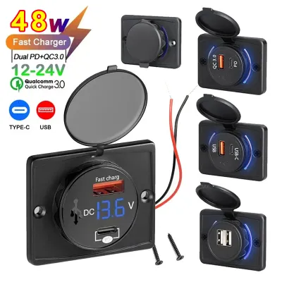83W Max ชาร์จโทรศัพท์ซ็อกเก็ต PD30W Fast Charging 22.5W Dual USB + Type C Outlet 4 พอร์ตอะแดปเตอร์กันน้ําพร้อมโวลต์มิเตอร์