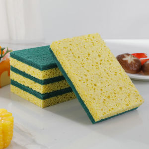 [Local Seller] Wood Pulp Cotton Dishwashing Clean Sponge Brush Scouring pads remove oily natural pure wood Easy Wash