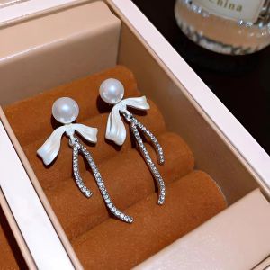 Fashionable Ring Gift S925银针珍珠蝴蝶结丝带耳环 新款爆款轻奢高级感耳钉夏季耳饰