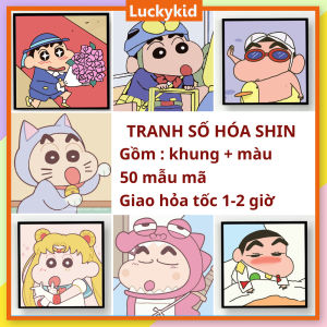 Tranh số hóa tranh tô màu theo số hình chú bé shin bằng vải treo tường có khung tỷ lệ 20x20 LUCKYKID