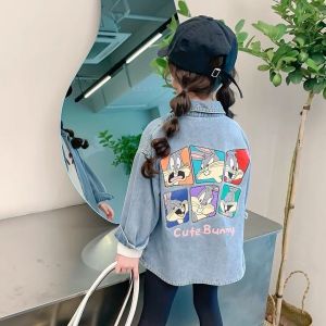 WANDER เสื้อหนาวเด็กญ เสื้อคาร์ดิแกนเด็ก การออกแบบลวดลายที่ทันสมัย สาวฤดูใบไม้ผลิและฤดูใบไม้ร่วง 2024 ใหม่ยีนส์ท็อปส์ซูเสื้อบางคาร์ดิแกน