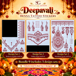 [SG] Deepavali Henna Tattoo Stickers | Temporary Mehndi Hand Tattoos | Black & Reddish Brown | Indian Festive Tattoos