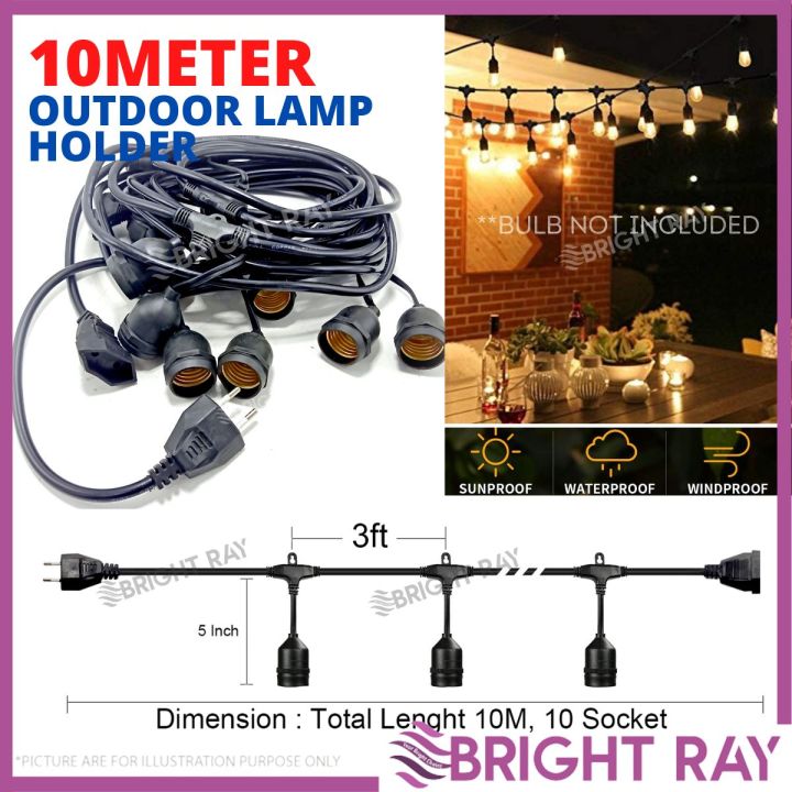 10MTR X10/20 E27 Lamp Holder Waterproof Outdoor LED String Light Garden  Waterproof Flexible Hanging Sockets Patio Lights