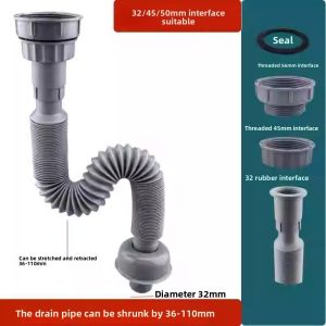 UTOPUS 1 Set Replacement Kitchen Sink Drain Pipe Easy Installation PVC Wash Basin Sewer Drainer  Leak Resistant Expandable Connecting Hose for 32/45/56mm Interface