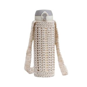 QUA Reusable Knitted Water Bottle Cover Handmade Heat Insulated Thermos Cup Sleeve Comfortable with Strap Water Bottle Carrier Bag Travel
