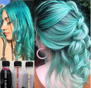 (FREE bleach set) Direct Turquoise Hair Color Kit (10minutes )100ml+Free Bleach&Peroxide(100ml) Blue green hair biru hijau dye rambut peacock green hair dye permanent dye Muslim friendly peacock hair