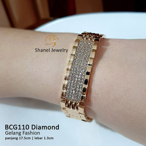 Gelang Plat Diamond Watch Gold Plated Mewah Anti karat Anti Alergi Perhiasan Fashion Kualitas Premium Jual Titanium BCG110 Frida Jewelry