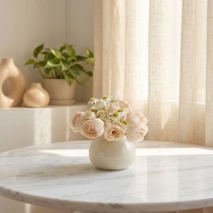 SKJK Elegant Artificial Rose Home Decor Ceramic Vase  Ornaments Cream Nordic Style Sweet Faker Flower Flower Arrangements