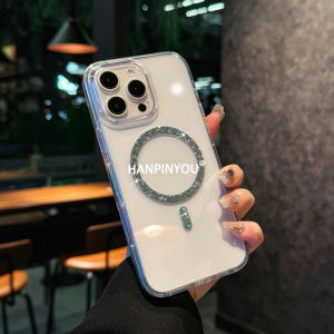 Luxury Fashion Twinkle Clear Phone Case For Apple iPhone 13 12 11 Pro Max Glitter Bling Magnetic Wireless Charging Shockproof Soft Edge Hard Back Cover