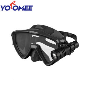 Yoomee Diving Mask with Waterproof Flashlight Holder Liquid Silicone Mask Headband Anti-Fog Tempered Glass Lens