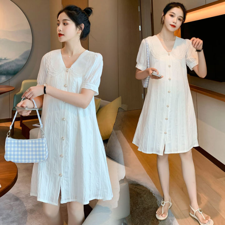 Korean Pregnancy Clothes Summer Cotton Short Sleeve Casual Loose Maternity  Dress | eBay
