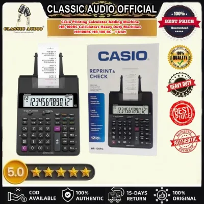 Casio Printing Calculator Adding Machine By Classic Audio- HR-100RC Calculators Heavy Duty Machines HR100RC HR 100 RC - 1 Unit - Genuine and Original