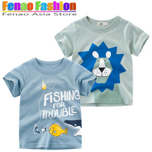 Fish Boy T-Shirt Kids Short Sleeve Lion Top Boys Clothing Stitch Cotton Tshirt Baby Tee Baju Birthday Gift