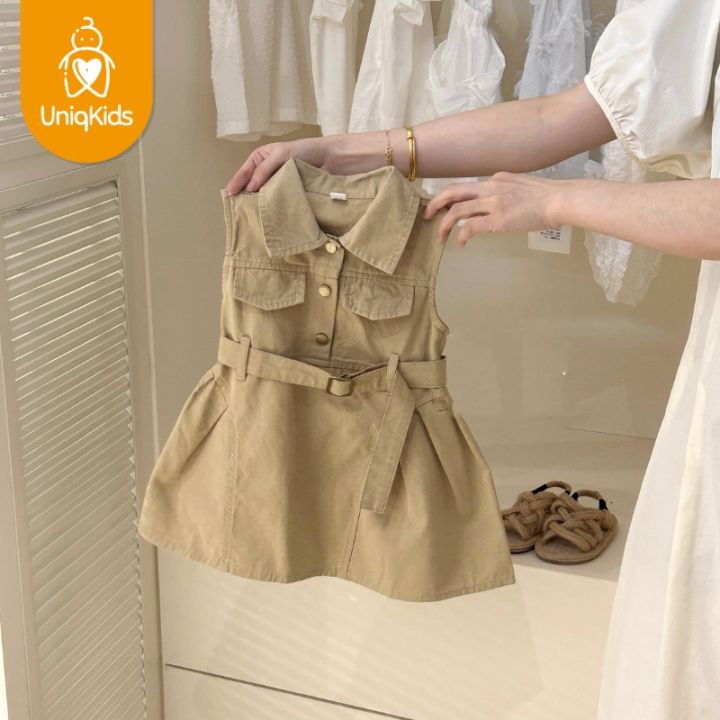 Uniqkids Kids Girl Polo Dress Cotton with Belt Fashion Casual Plain  Sleeveless Summer Dress for Toddler and Kids Girl Lazada PH