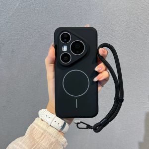 Lanyard Liquid Silicone Wireless Charging Magnetic Case For Huawei Pura 80 Pro 70 Pro 90 Pro Max Fleece Camera Protection Cover2026
