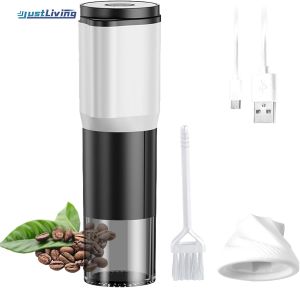 JustLiving Electric Coffee Grinder Travel Portable Coffee Bean Grinder Stainless Steel Conical Burr with Adjustable Setting Fine to CoarseFaster Grinding for OfficeHomeCampingBlack