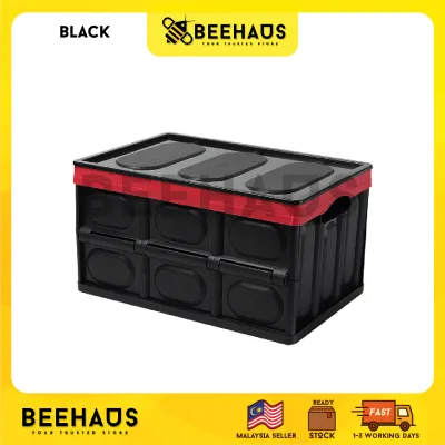BEEHAUS Foldable Plastic Storage Box | Multipurpose Container Box Car Trunk Boot Organizer Camping Box Storage Bin | Kotak Simpanan Lipat Plastik