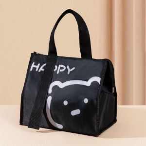 HOUCHU STUDIO Convenient Travel Insulated Cartoon Bear Pattern Canvas Lunch Bag Food Storage Container Ice Pack Tote Picnic Bag