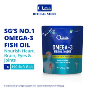 Ocean Health -3 Fish Oil 1000mg Refill Pack (190s) - Supports Heart in Eyes & Joints Halal