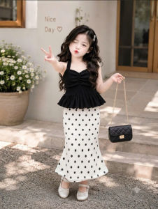 Set chân váy phối áo quàng cổ nhúng bèo cho bé gái (7-22kg)