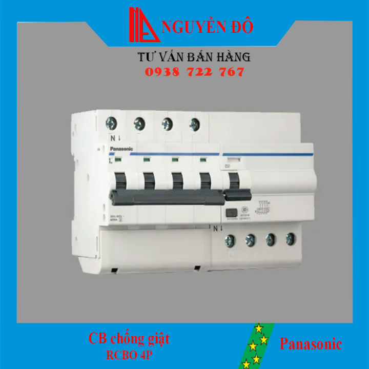CB chống giật, aptomat chống giật Panasonic RCBO 4P  dòng diện định mức 25A/32A/40A/50A/63A và dòng rò 30mA, độ bền cao.