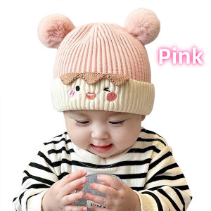 Baby Hat Autumn Cute Fur Ball Pullover Hat Infant Knitted Wool Thickened Ear Protection Boy And Girl Super Cute Trend Fashionable Accessory 1-8years All Season Fashion Accessory