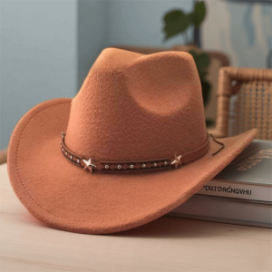 OMQAIO Thắt lưng da trang trí Mũ cao bồi miền Tây Trang trí hình sao năm cánh Mềm mại Mũ Fedora Mộc mạc Thiết kế thời trang Mũ Denim Trang phục ngoài trời