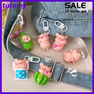 fufeng Cute Funny Three-dimensional Piggy Keychain Kawaii Pig Animal Shaped Keyring Bag Mobile Phone Pendant Decoration Accessories