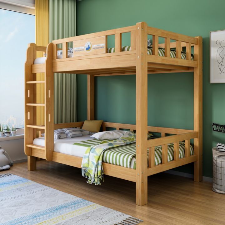 Double Decker Bed Frame Double Bed Loft Bed High Low Solid Wood Bunk ...