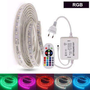 SMD 5050 AC220V บลูทู ธ LED RGB Strip Light IP67 ไฟ LED เทปยืดหยุ่นกันน้ำ 60led/M พร้อมปลั๊ก EU สวนกลางแจ้งตกแต่งบ้านไฟสตริง