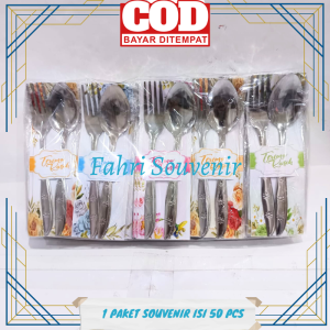 Souvenir Pernikahan Sendok Garpu Stainles Kemasan Alas Shabby ISI 50 PCS