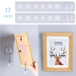 Dream Hunter 12 pairs Magic Hook Without Nails/Screws Double Sided Adhesive Wall Hooks Hanger Strong Transparent Suction Cup Sucker Wall Storage Holder For Kitchen Bathroom